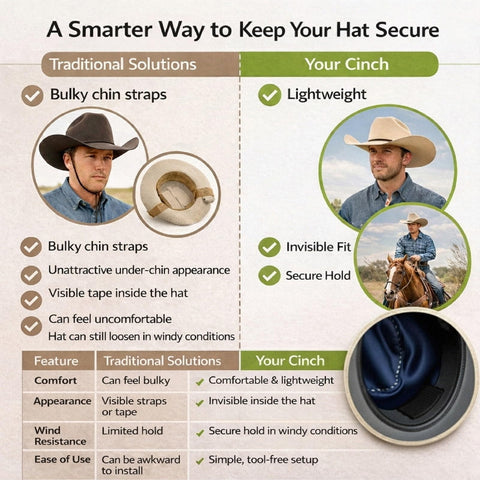 Upgraded Cowboy Hat Cinch inside sweatband view shows anti-slip grip.