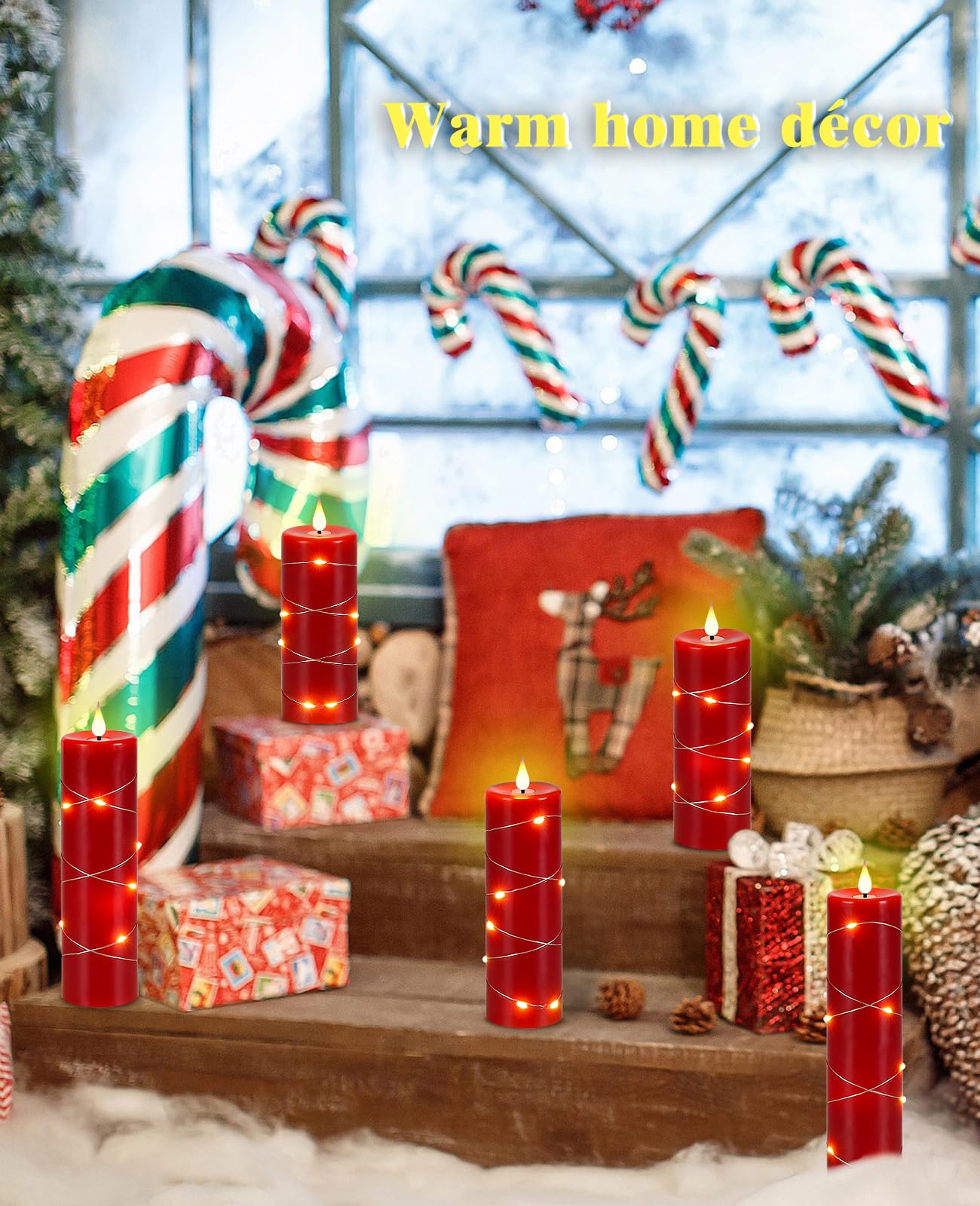 Upinmz candle featuring 3D flame simulation for realistic mood lighting.