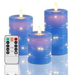 Upinmz blue flameless candle with embedded string lights for cozy ambiance