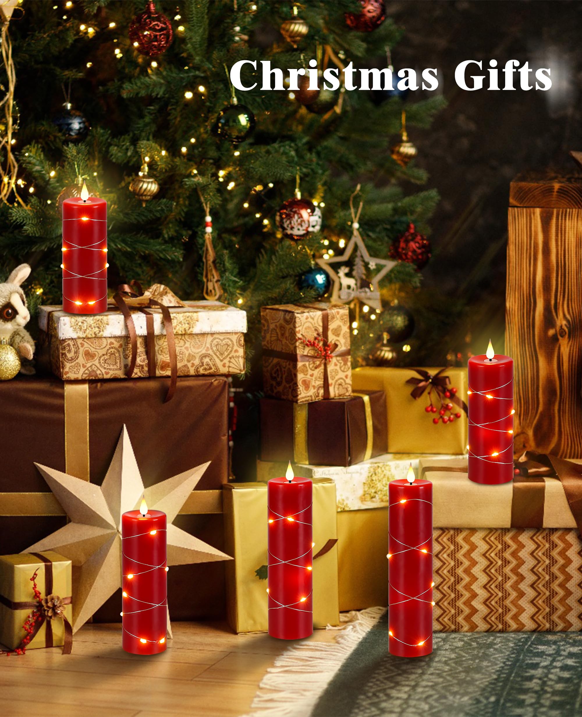 Upinmz candle with LED string lights for decorative glow.