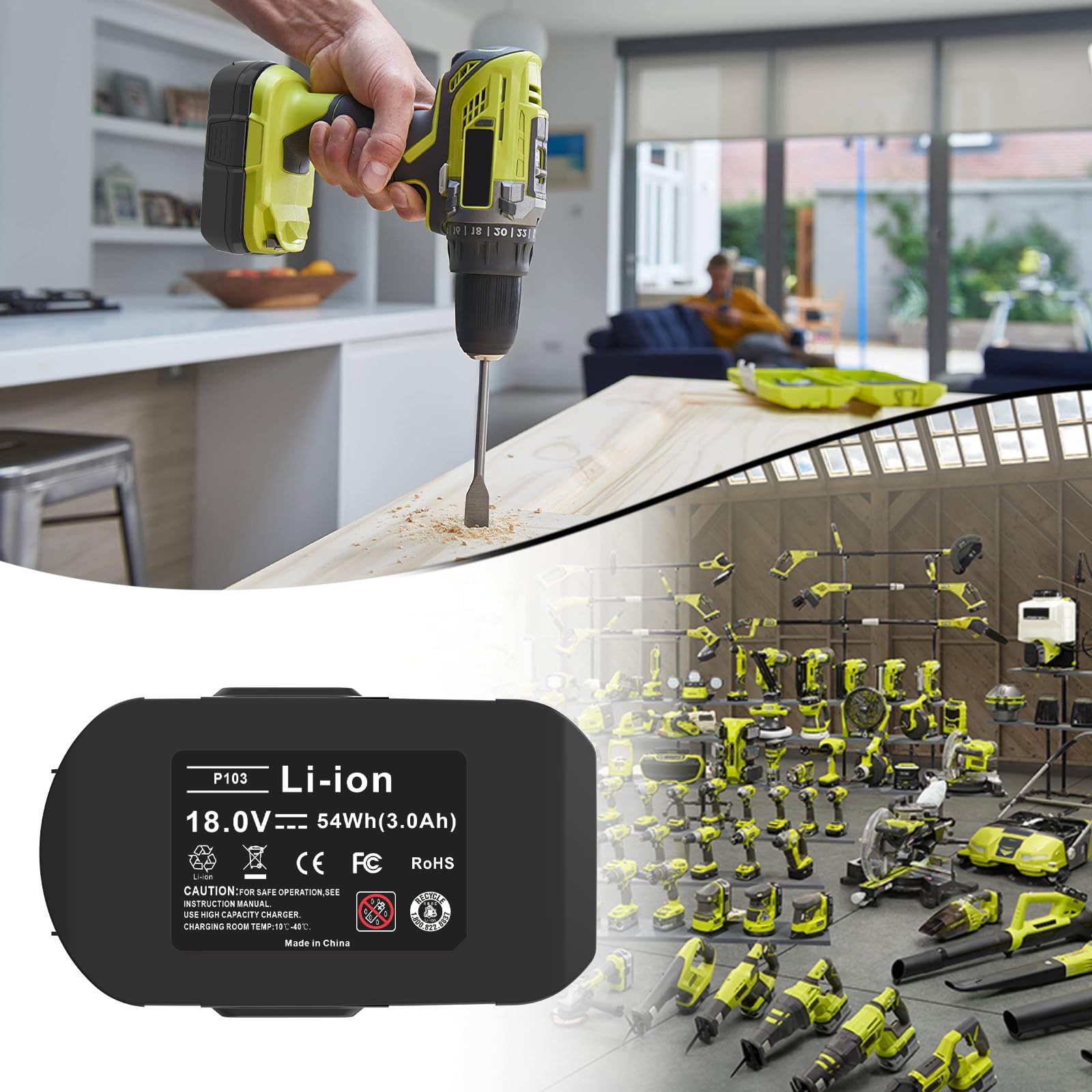 UPJONSIM 18V battery with BMS safeguards overcharge and discharge