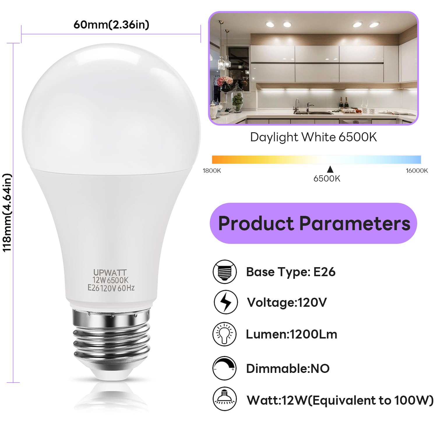 UPWATT LED bulb with E26 base offers easy installation