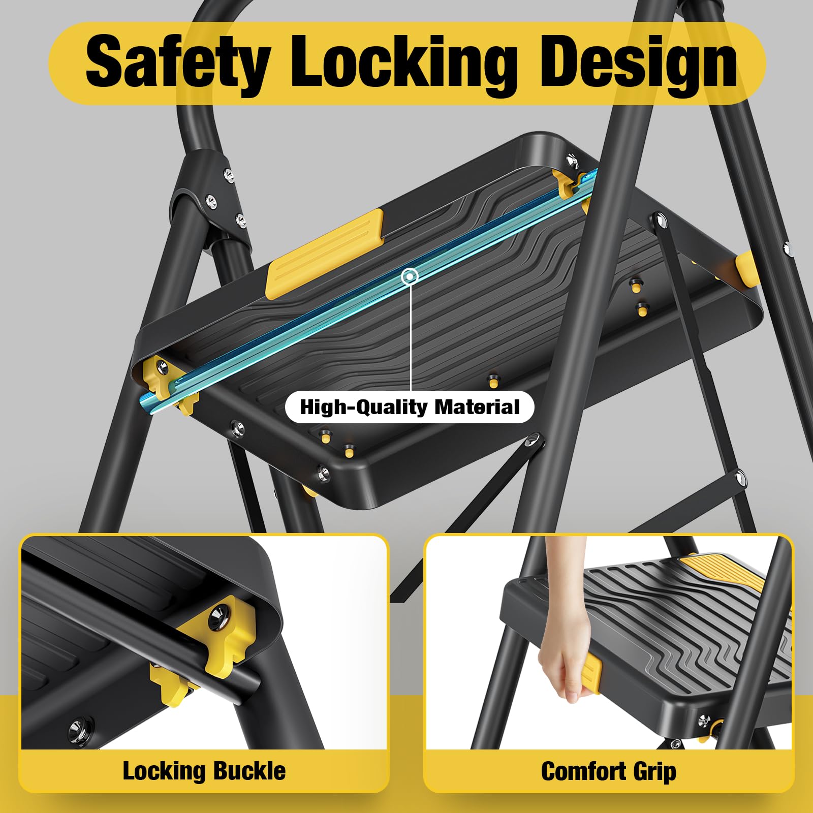 Urackify 4 step ladder passes 800 lb load capacity tests for heavy tasks.