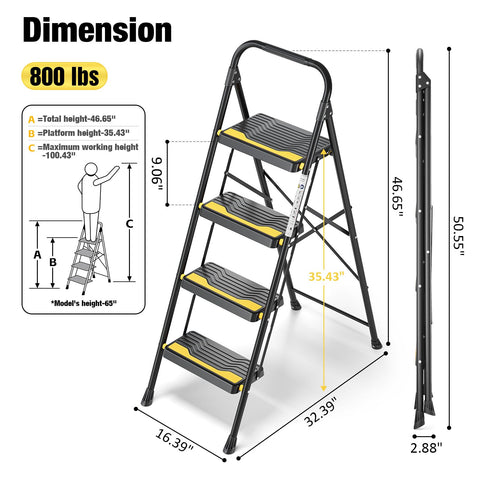 Urackify 4 step ladder with black finish suits modern spaces.