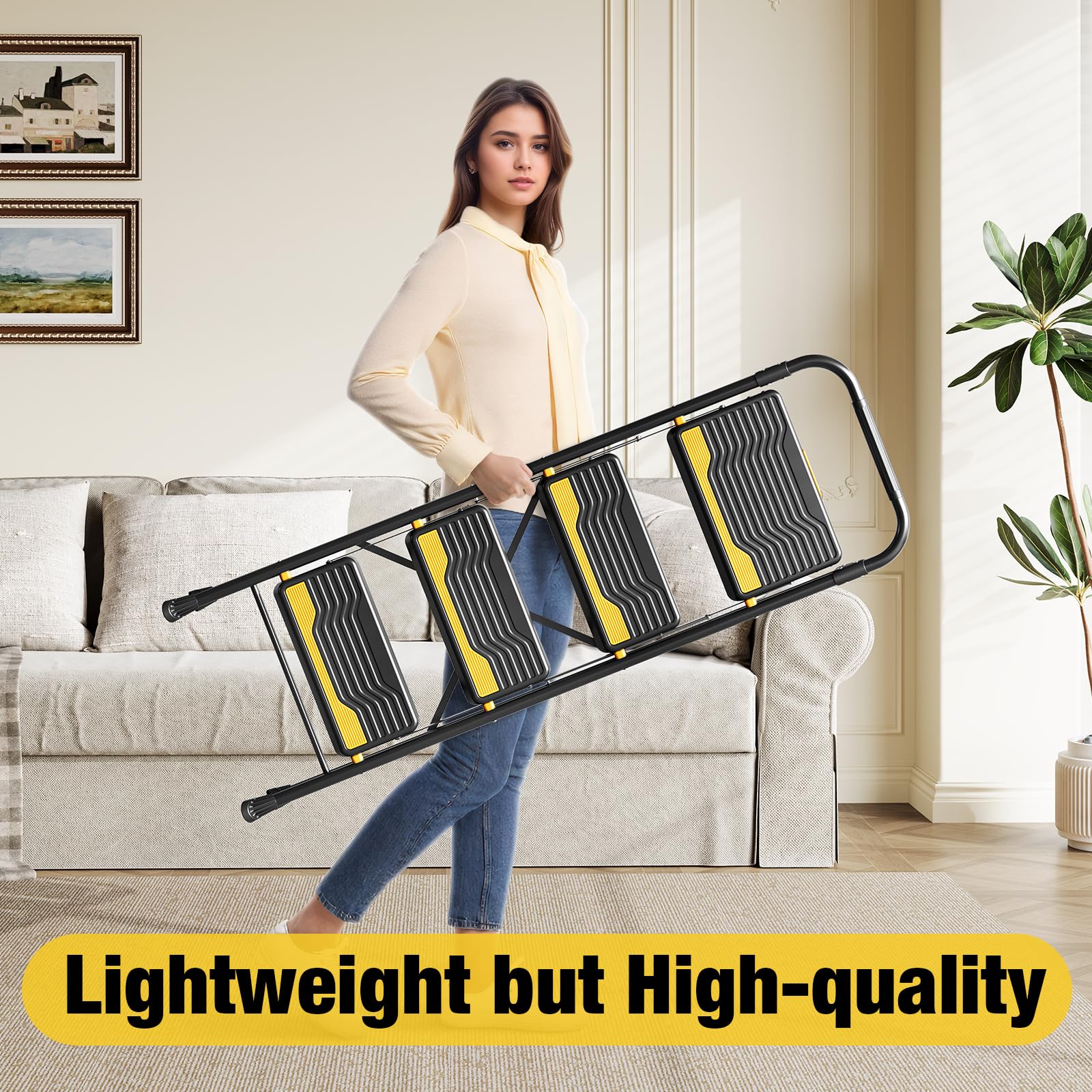 Urackify 4 step ladder is portable and lightweight for easy movement.