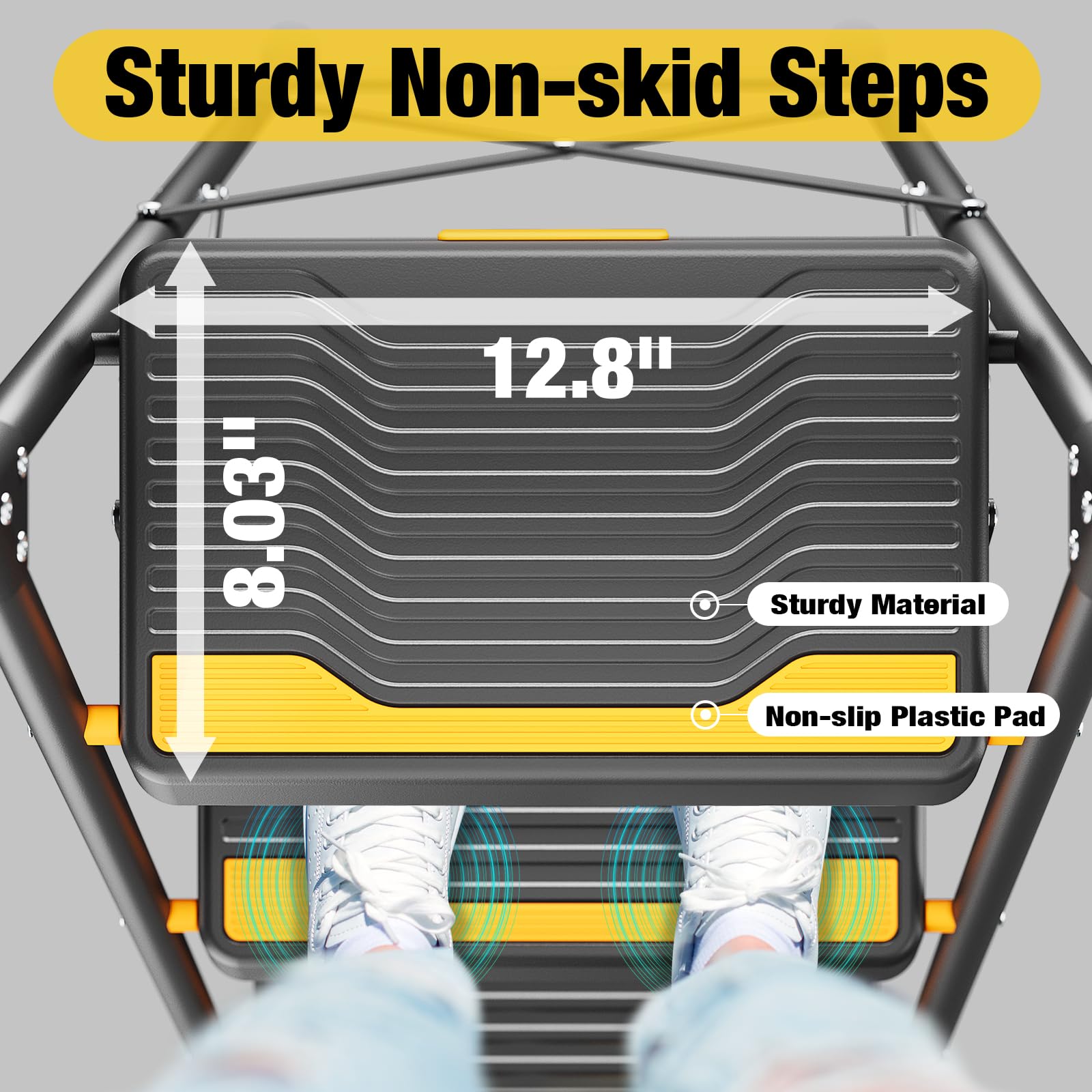Urackify 4 step ladder with secure handrail for steady balance at height.