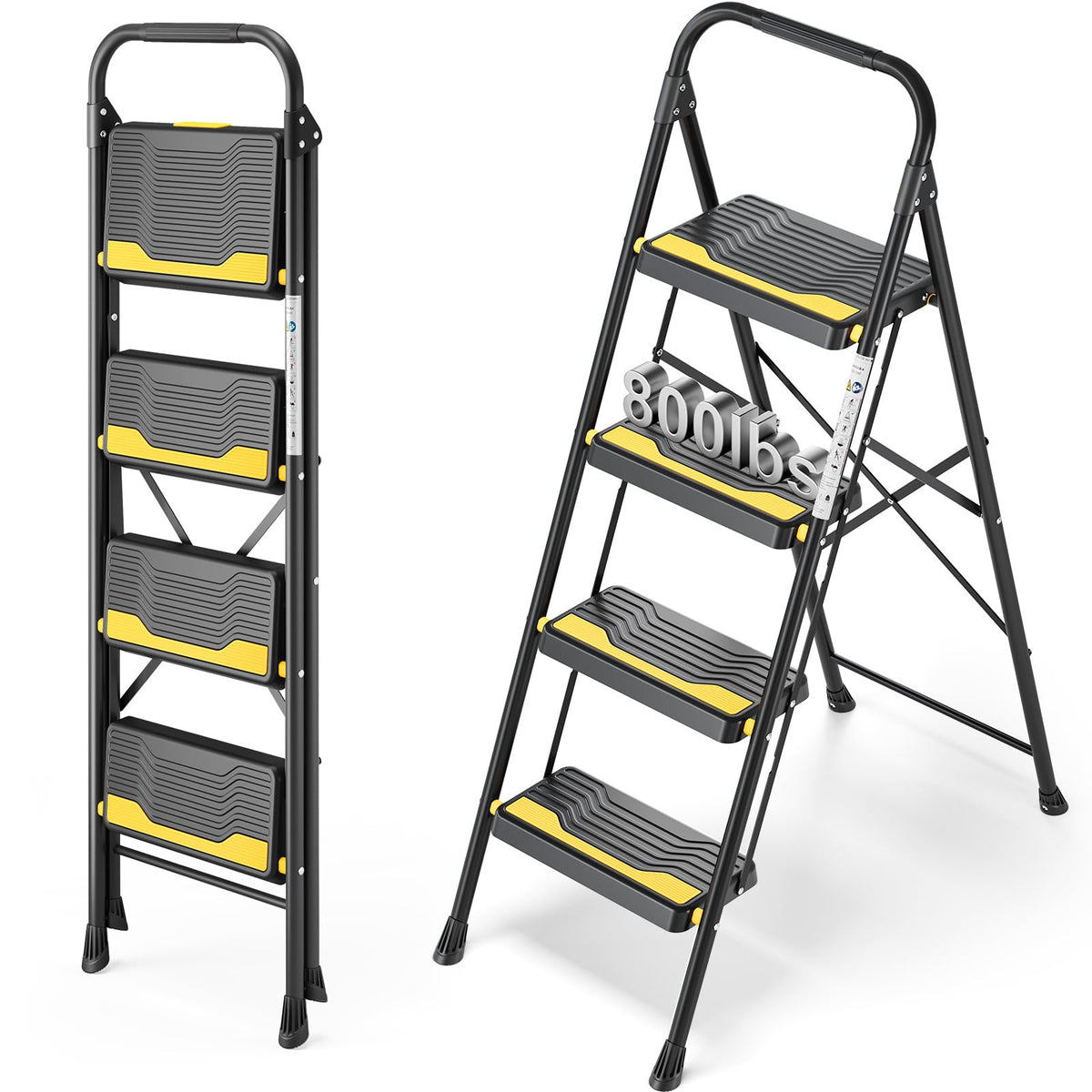 Urackify 4 step ladder with wide anti slip steps for stable indoor footing.