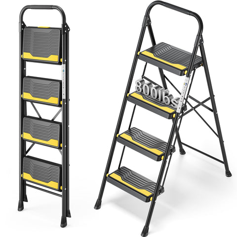 Urackify 4 step ladder with wide anti slip steps for stable indoor footing.