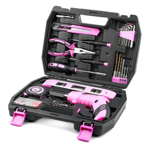 URASISTO 3-6V cordless pink screwdriver for quick home tightening and drilling.