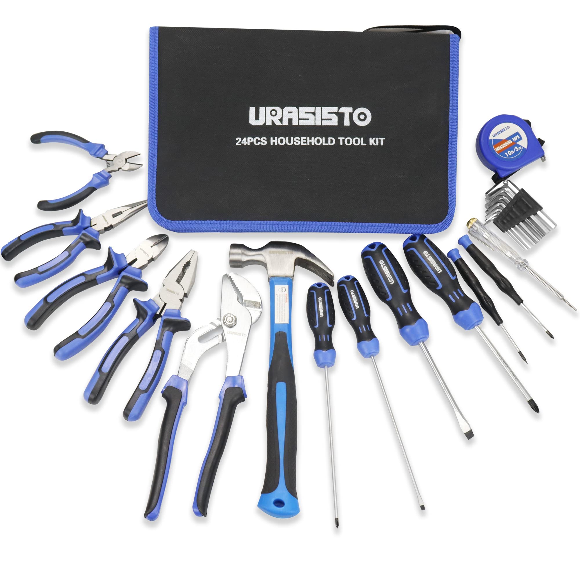 URASISTO 24-piece tool kit and hammer for quick home repairs