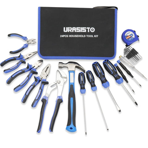 URASISTO 24-piece tool kit and hammer for quick home repairs