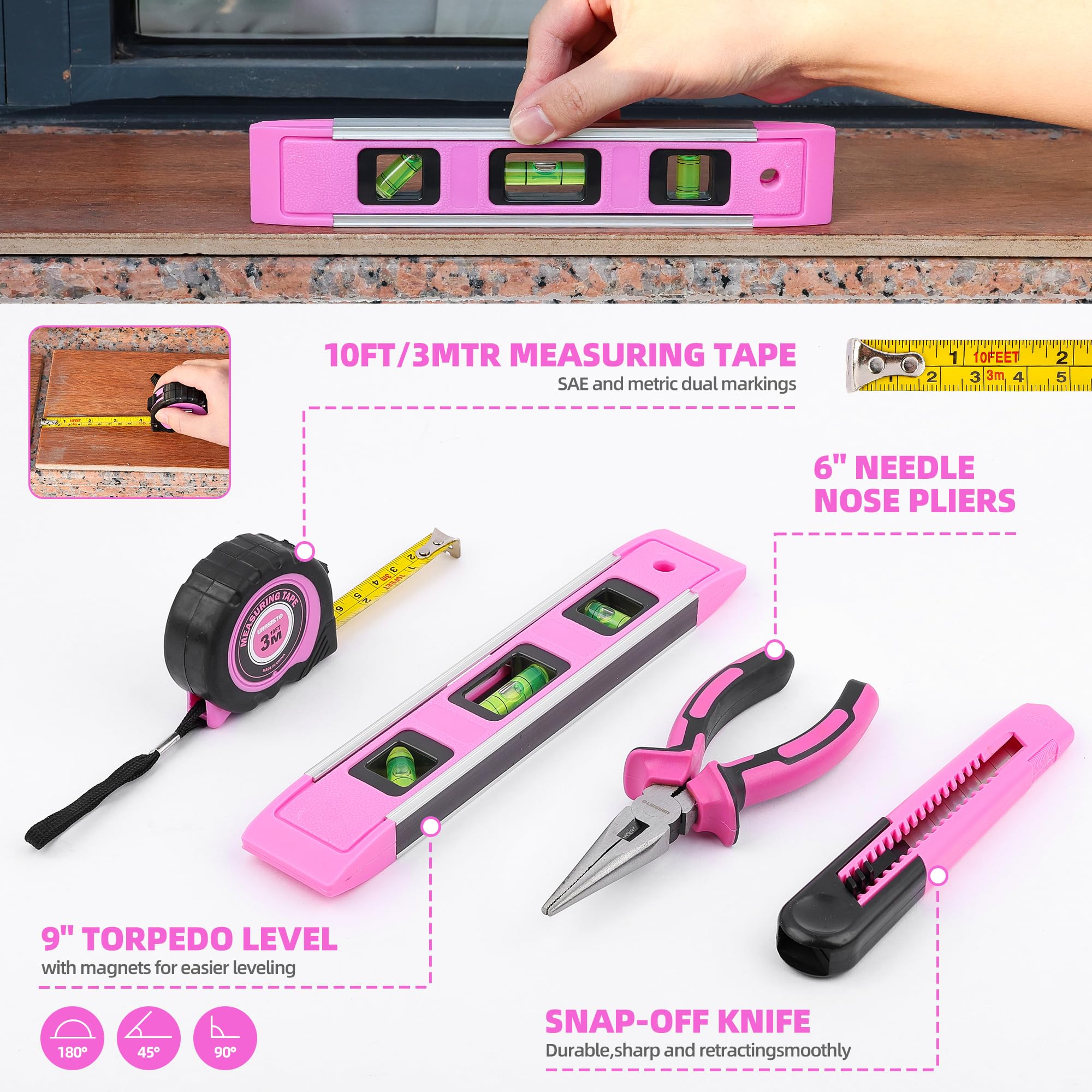 URASISTO pink long nose pliers for precise gripping.