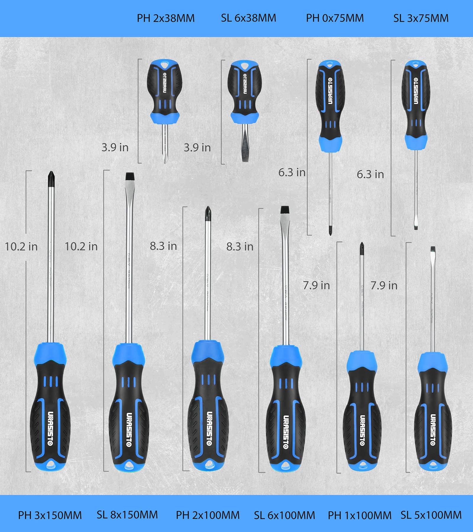 URASISTO magnetic-head screwdrivers close-up showing strong hold on screws