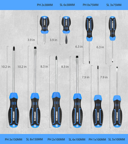 URASISTO magnetic-head screwdrivers close-up showing strong hold on screws