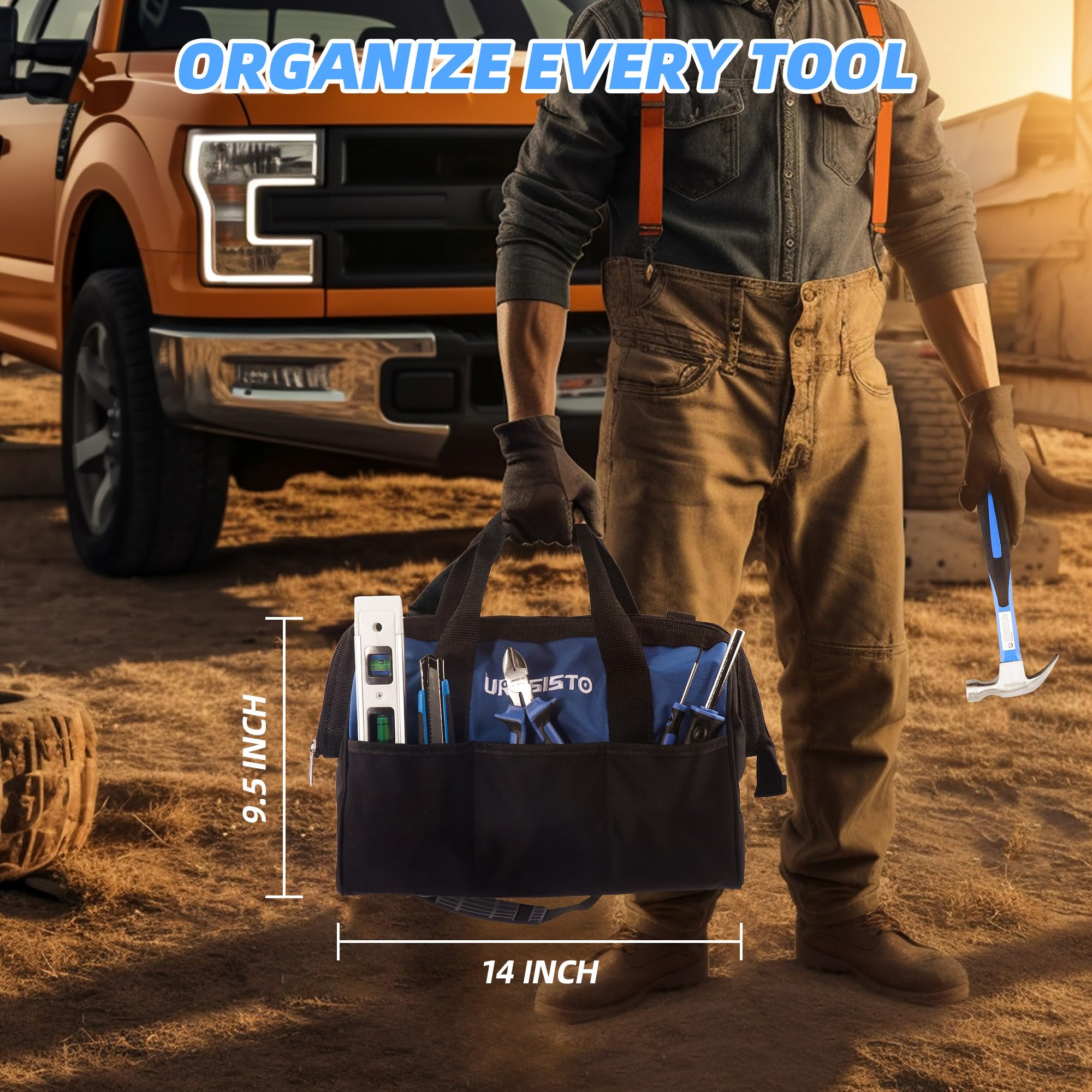 URASISTO padded shoulder strap tool bag for comfortable transport.