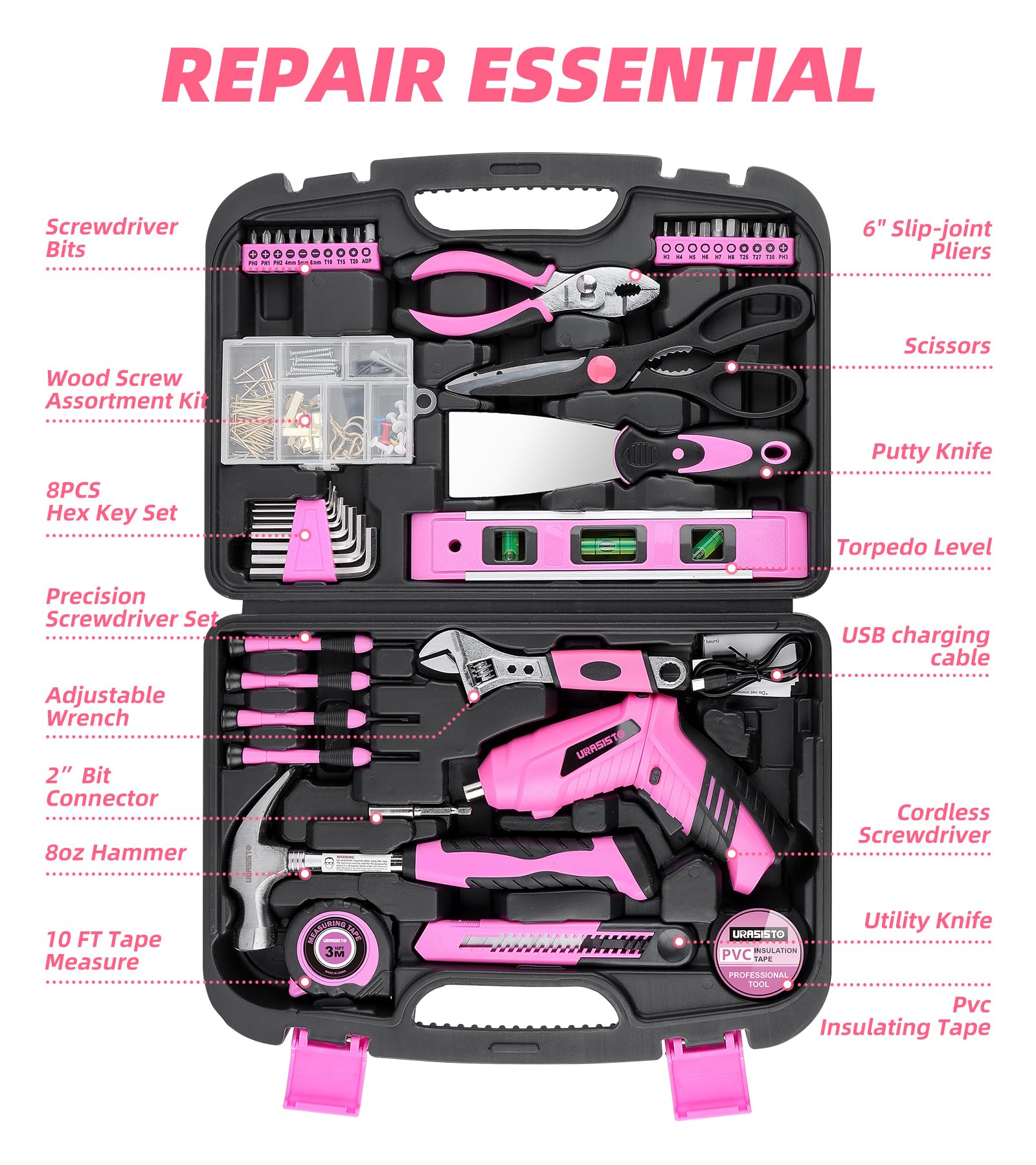 URASISTO pink drill driver enables easy household drilling and screw tightening