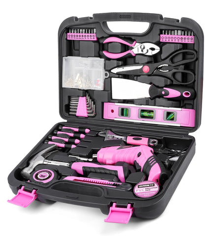 URASISTO pink tool set inside box helps organize essentials for quick projects