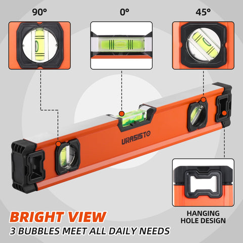 URASISTO torpedo level horizontal bubble for precise shelf alignment