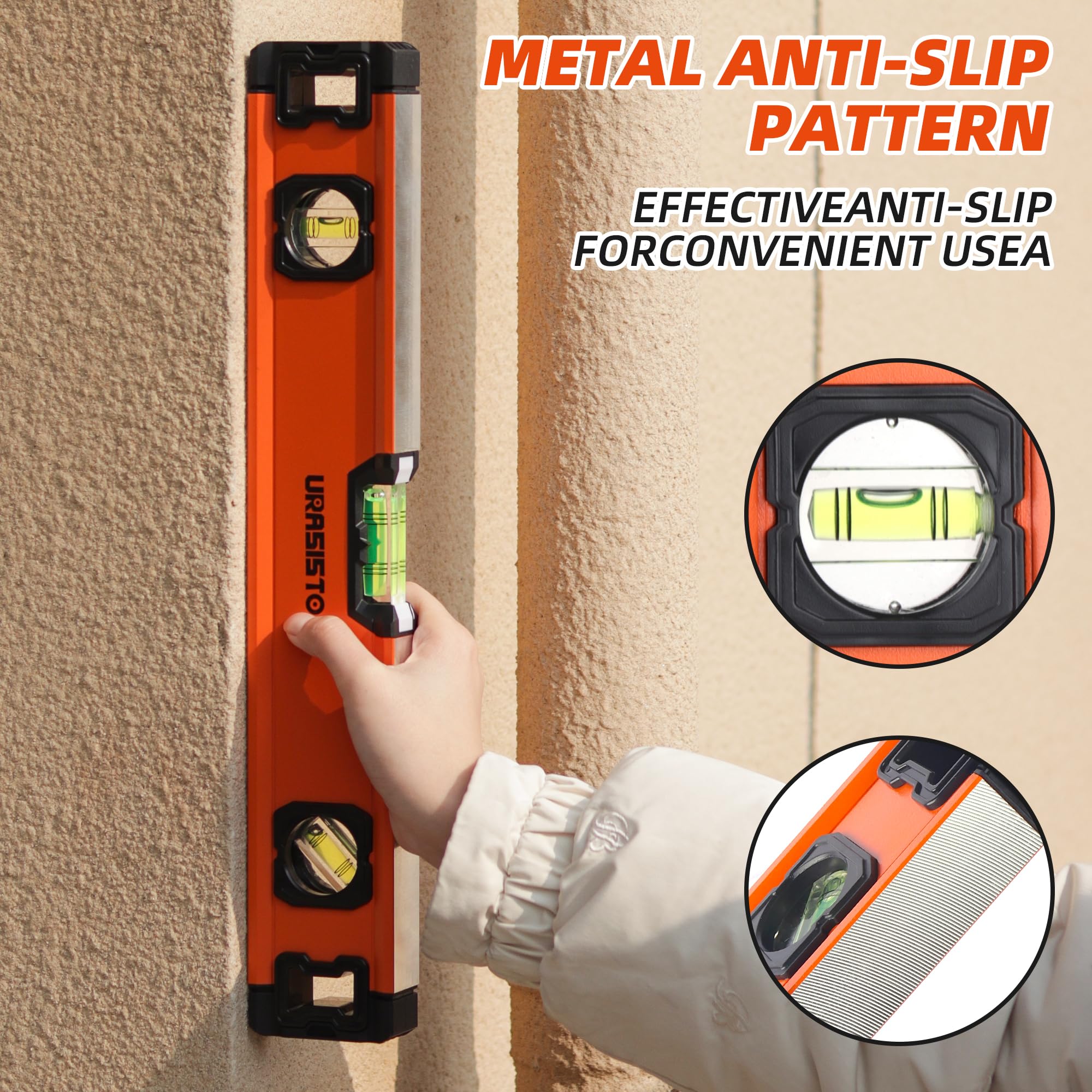 URASISTO torpedo level vertical bubble for quick plumb checks