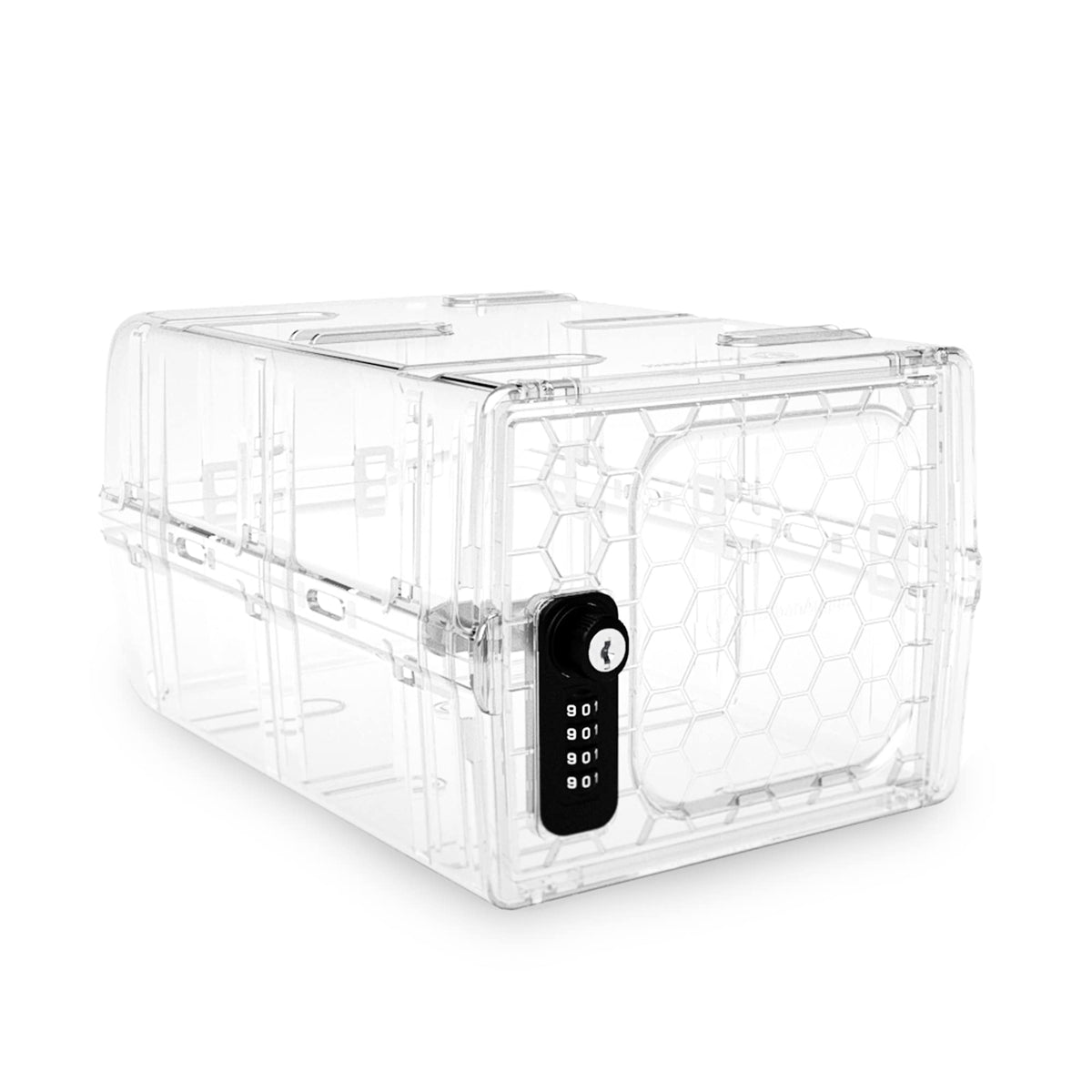 Urban August lock box, clear front view, ideal for securing items in the fridge.