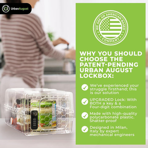 Urban August lock box dual lock system shows 4-digit combo and key option.