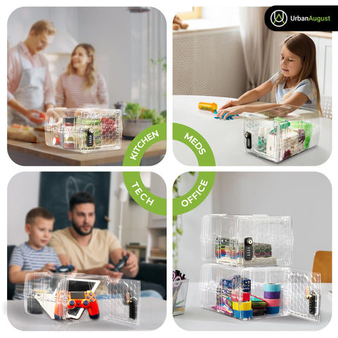 Urban August lock box polycarbonate body highlights durable, shatter-proof construction.