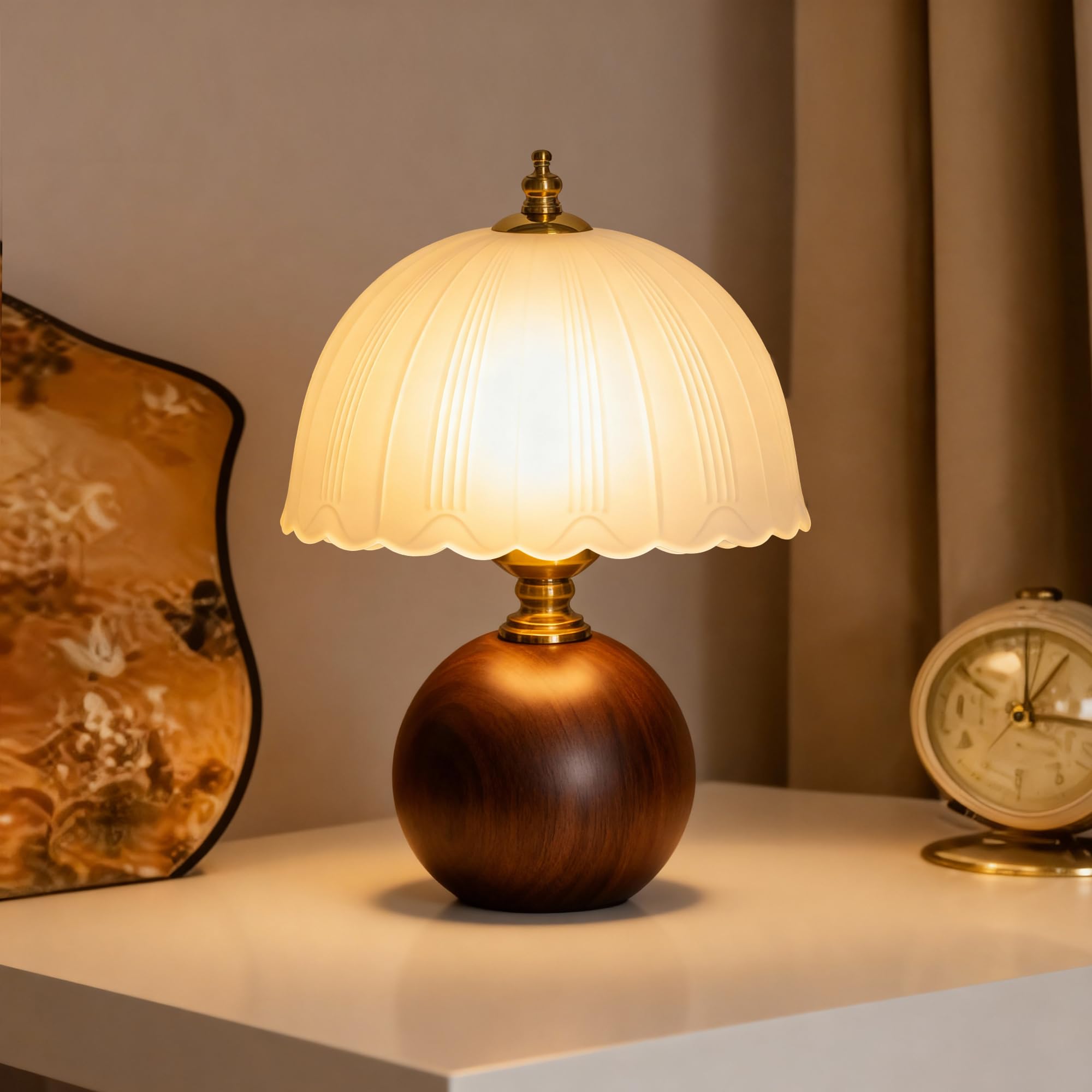 URLIGHTS decorative wooden table lamp base shows natural grain and sturdy support.