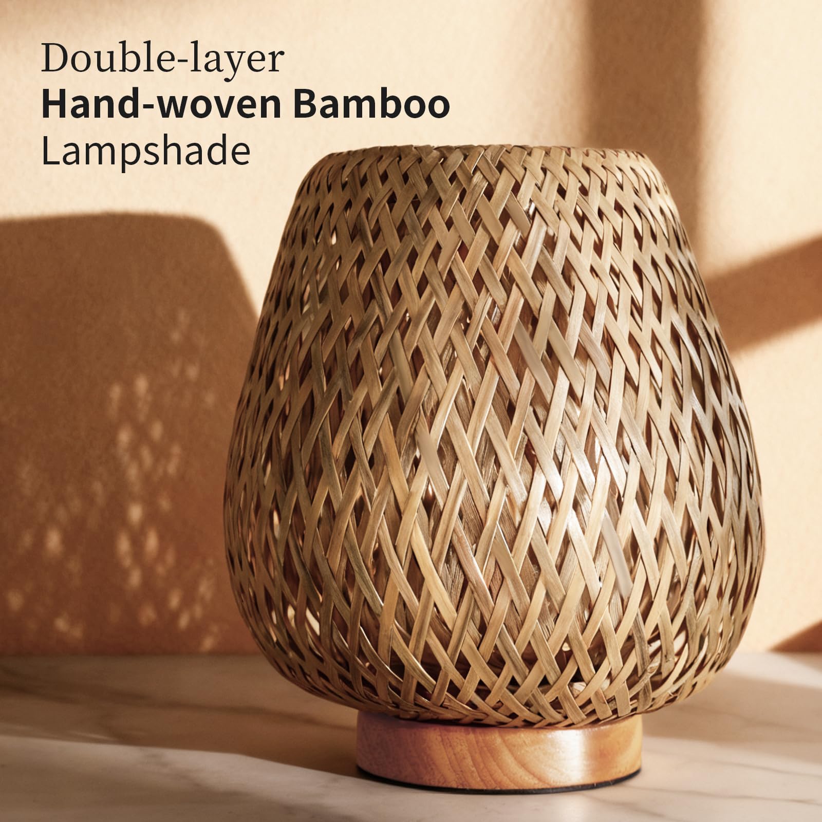 URLIGHTS handwoven shade closeup showing artisan texture and warm glow.