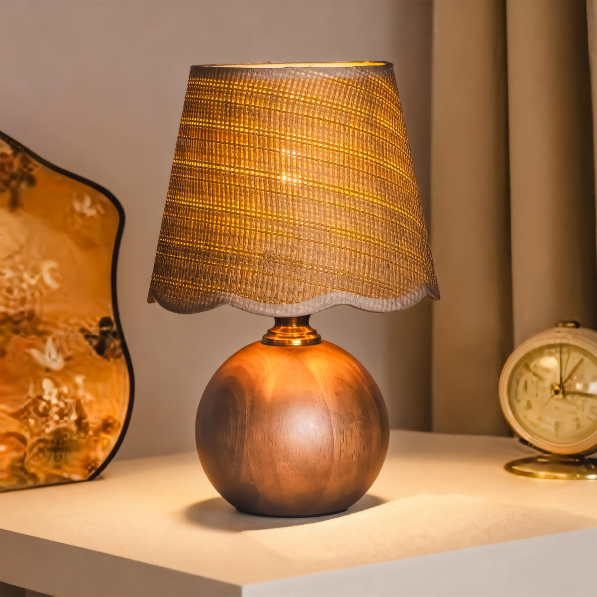 URLIGHTS modern wooden bedside lamp base in warm light for a calming bedroom.
