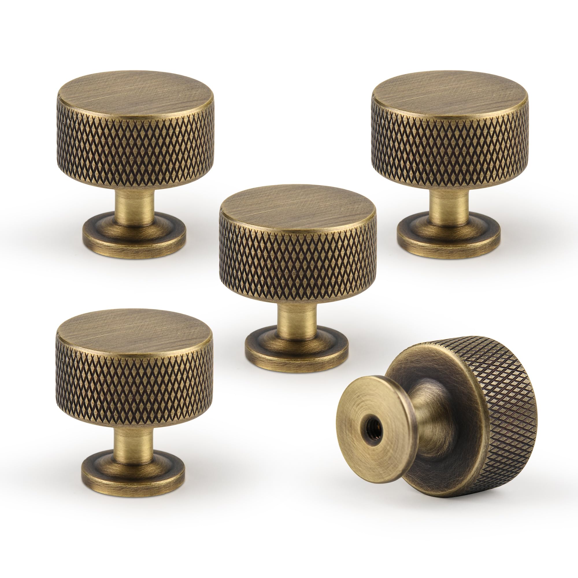 Urnew antique brass knob with 1.1-inch diameter for kitchen cabinets and durable hardware.