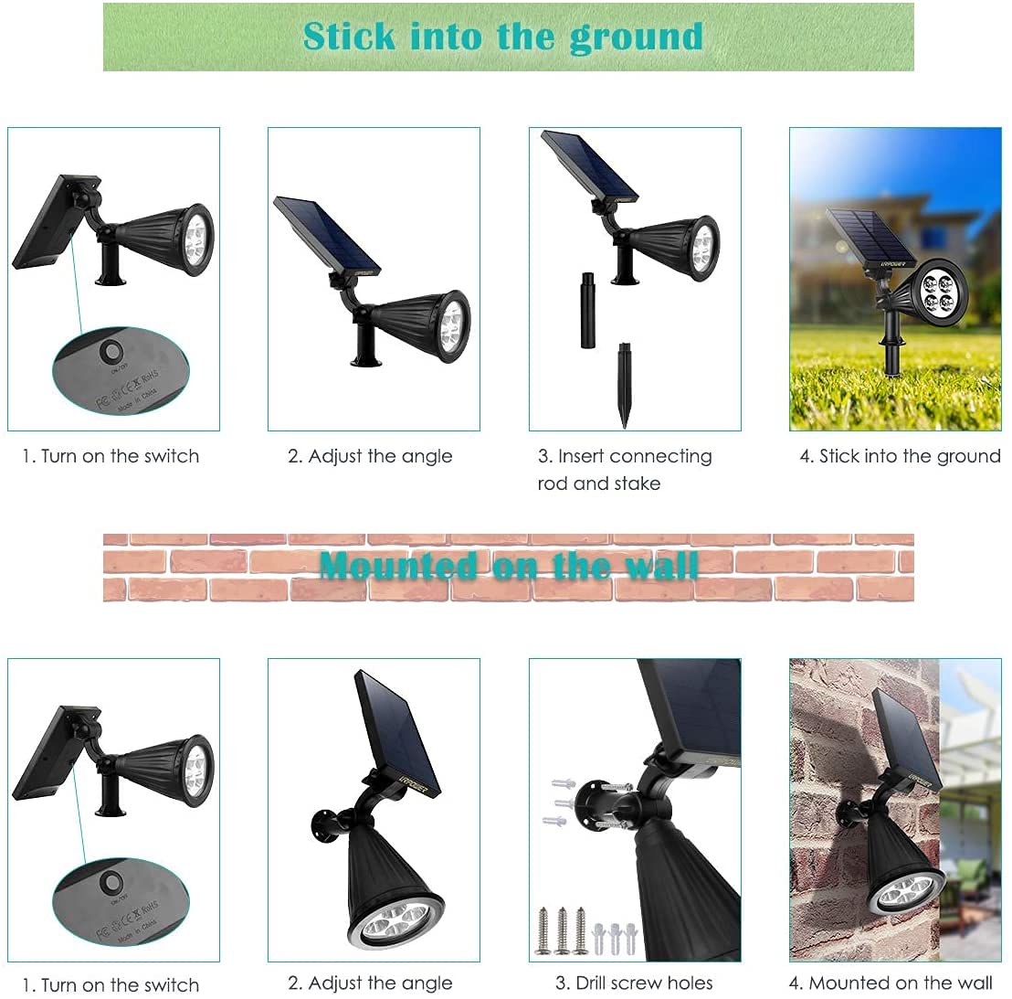 URPOWER stake installation provides flexible ground mounting for garden.