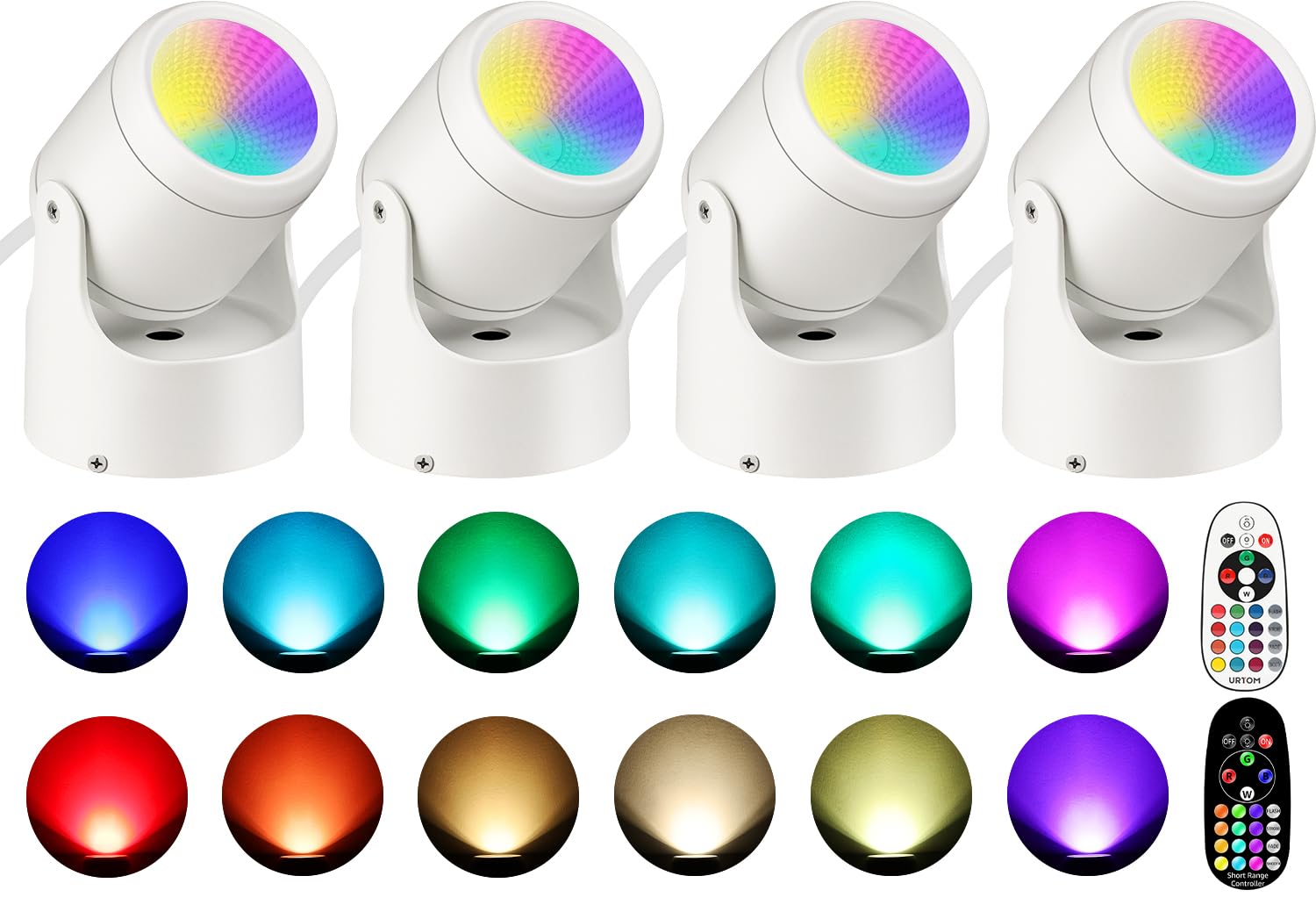 URTOM 4-pack RGBW uplights brighten living spaces with color-changing versatility.