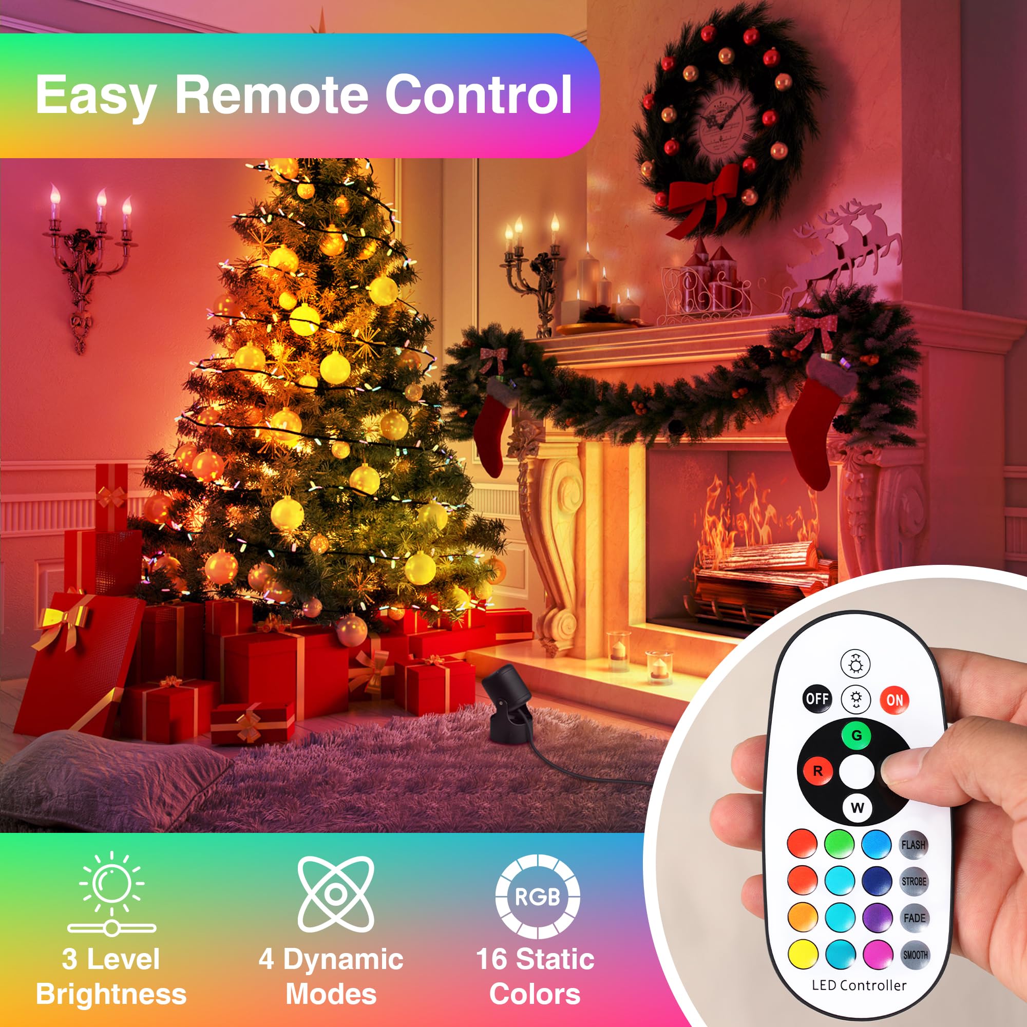 URTOM remote-controlled uplight for flexible placement and easy color changes.