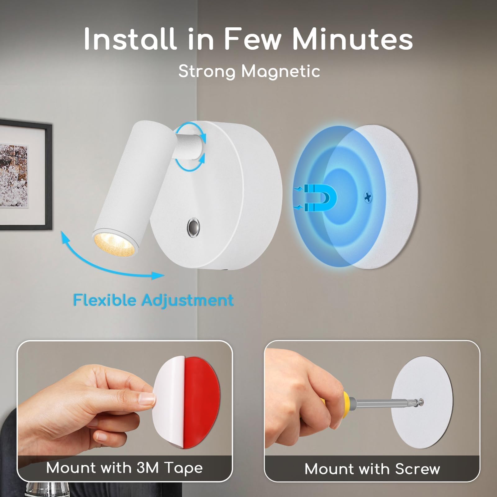 URTOM Wireless LED Spotlight aluminum body provides durable, stable placement.