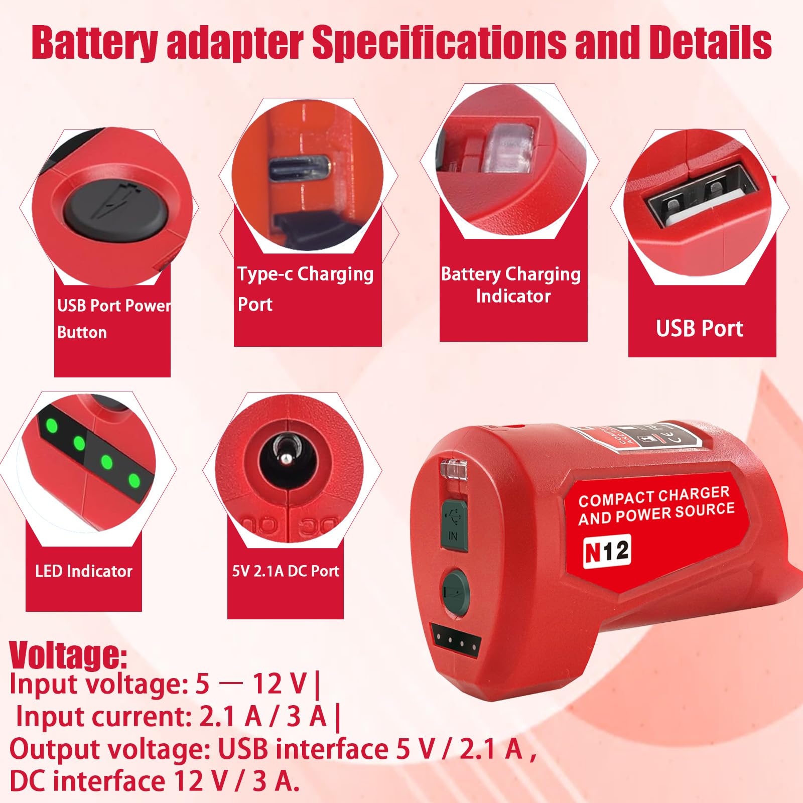 URUN M-12 USB port delivers 5V 2.1A for mobile devices