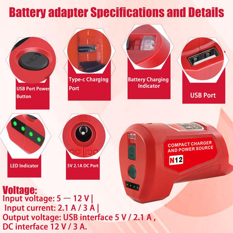 URUN M-12 USB port delivers 5V 2.1A for mobile devices
