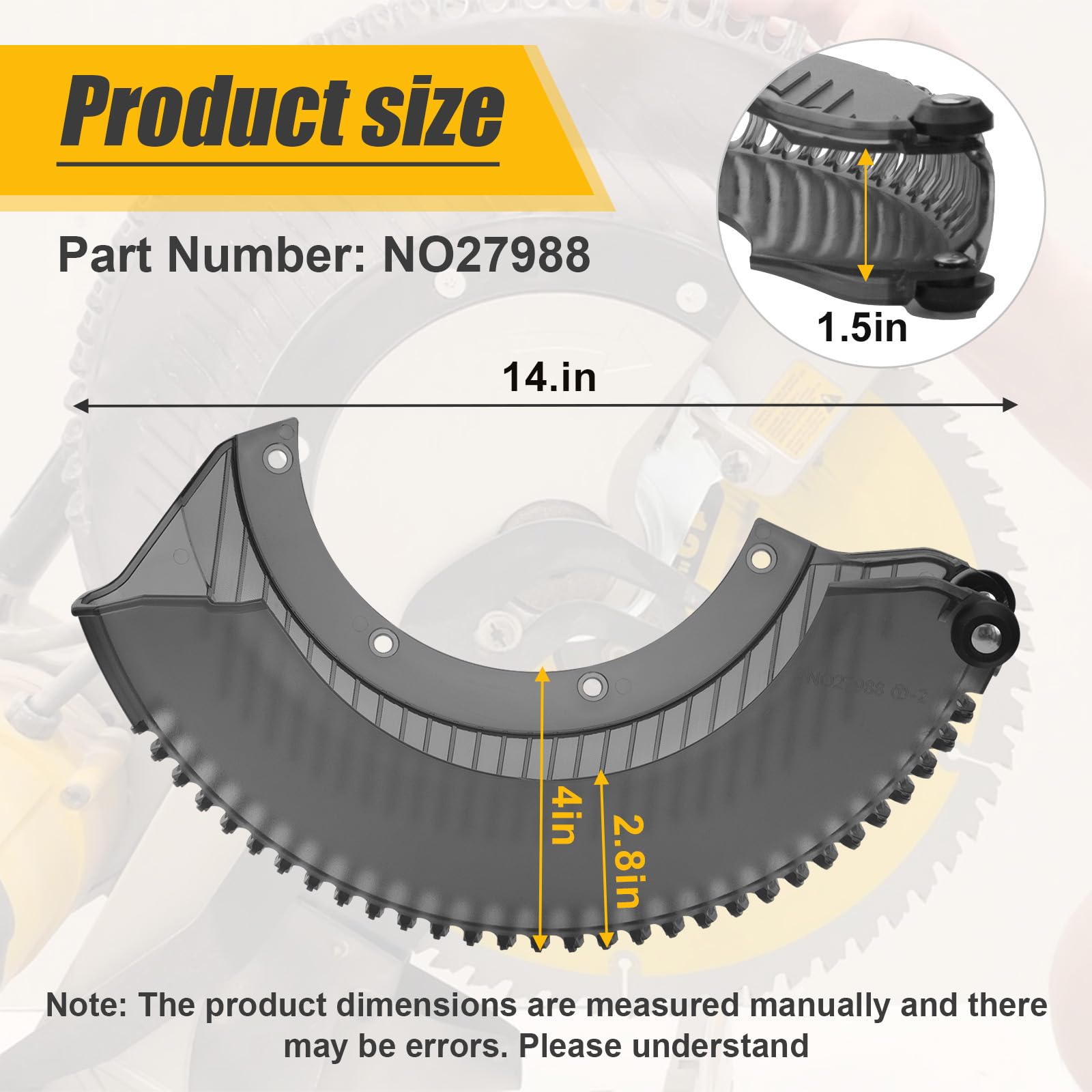 URYKEC N027988 lower guard on DeWalt DWS780, side view showing durable ABS