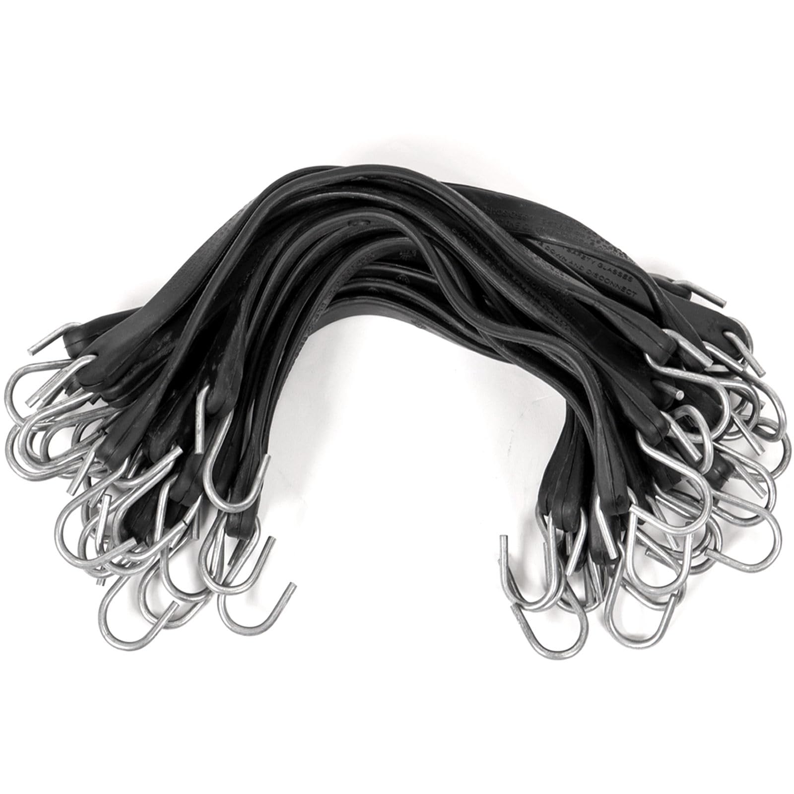 US Cargo Control 21-inch rubber bungee cord with S-hooks securing tarps on a trailer.