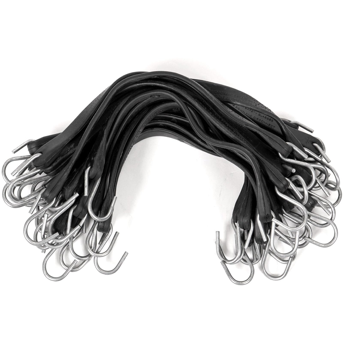 US Cargo Control 21-inch rubber bungee cord with S-hooks securing tarps on a trailer.