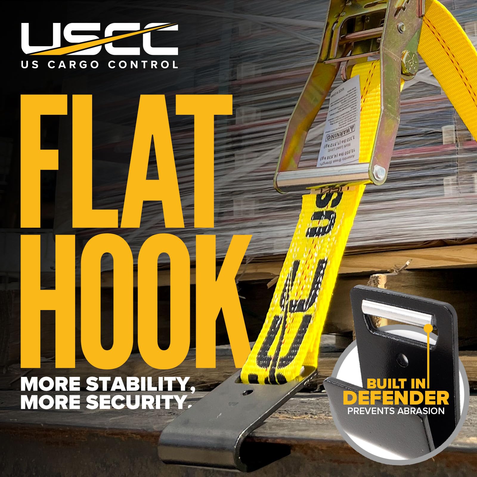 US Cargo Control DOT/CVSA-tagged strap for quick inspection readiness.