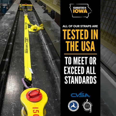 US Cargo Control yellow strap increases visibility during loading and securing.