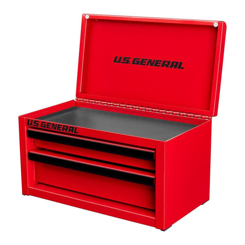 US General mini steel toolbox with two drawers and top storage for organized portable tool kits
