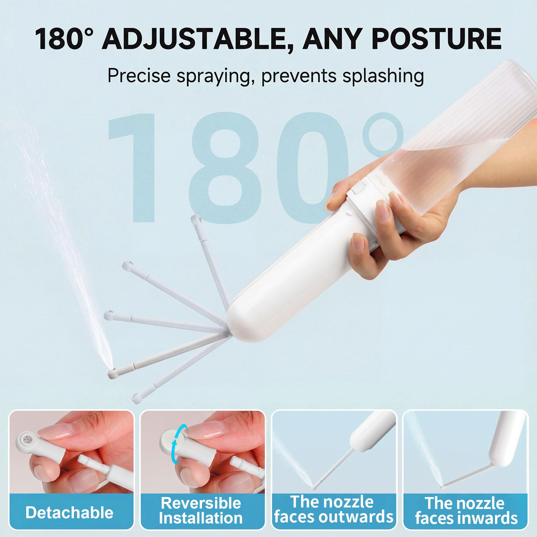 US-VIVIV rechargeable bidet nozzle with adjustable spray for flexible cleaning.