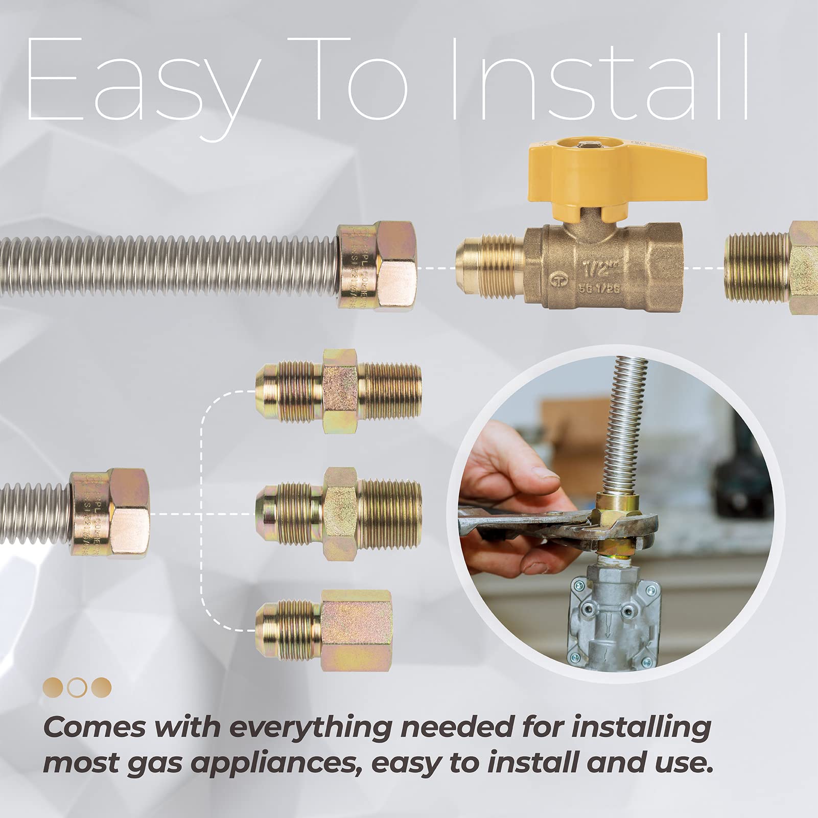 Usamate F271239 12in male flare to 3/8in female pipe coupling for versatile routing.