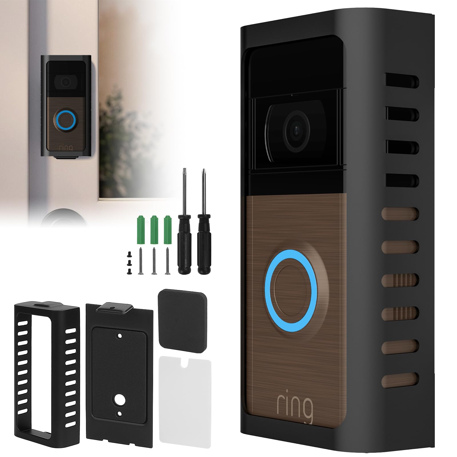 USUAUU No Drill Doorbell Mount with adhesive setup for renter friendly security