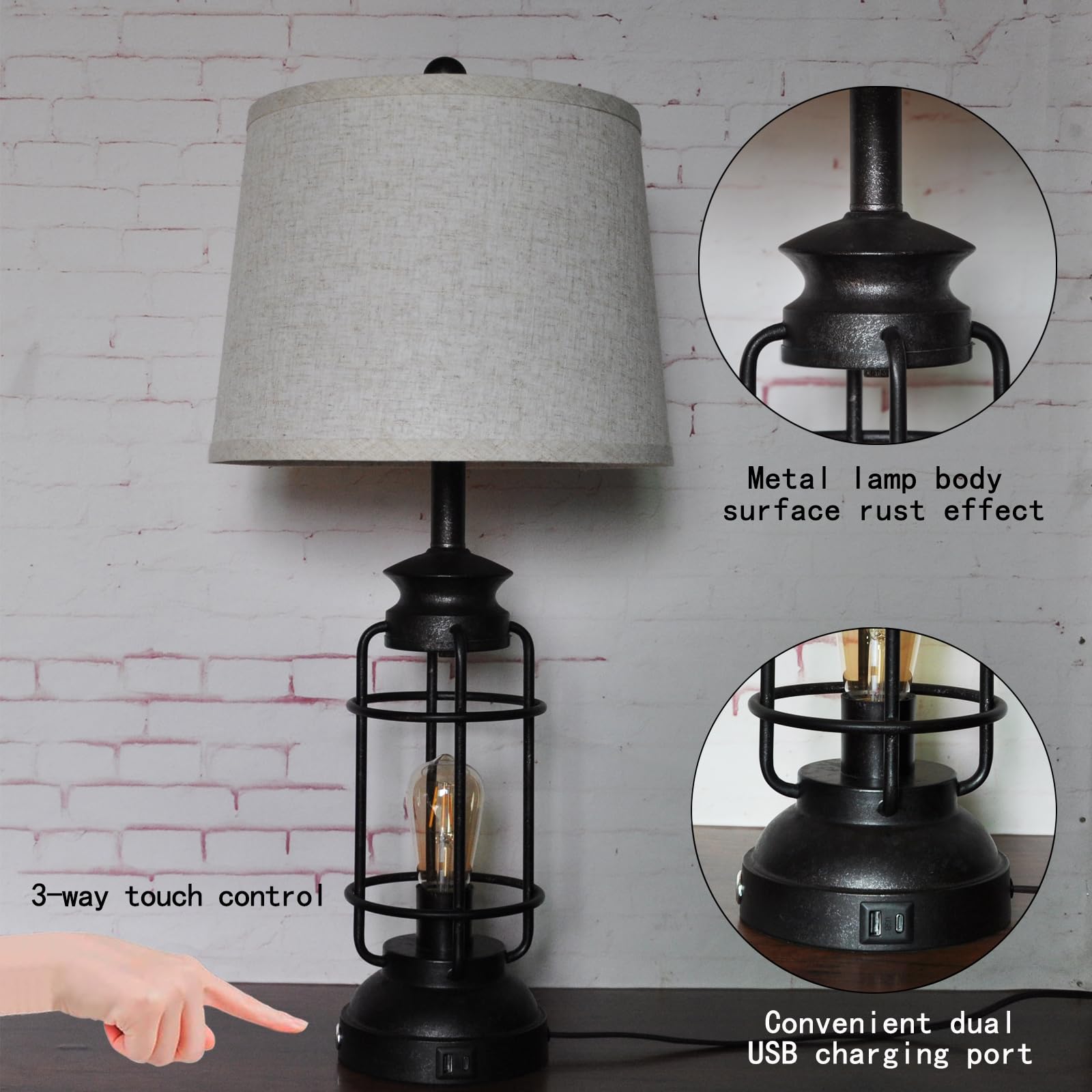 USB charging port on table lamps powers smartphones and devices.