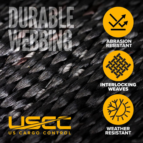 US Cargo Control marine-grade webbing close-up emphasizing colorfast polyester
