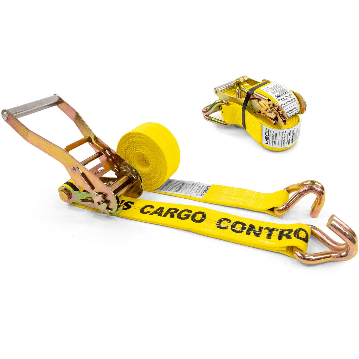 US Cargo Control 2in x 12ft wire-hook ratchet strap four-pack in yellow for secure trailer loads