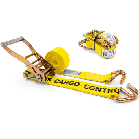 US Cargo Control 2in x 12ft wire-hook ratchet strap four-pack in yellow for secure trailer loads