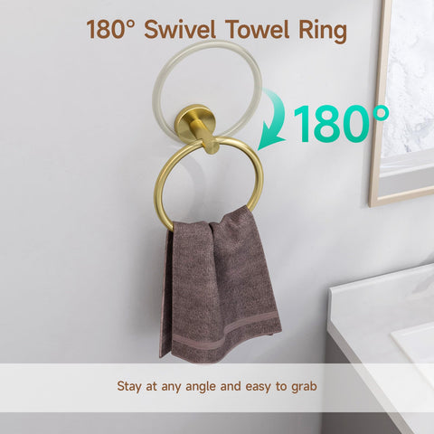 USHOWER brushed gold towel ring keeps towels within reach